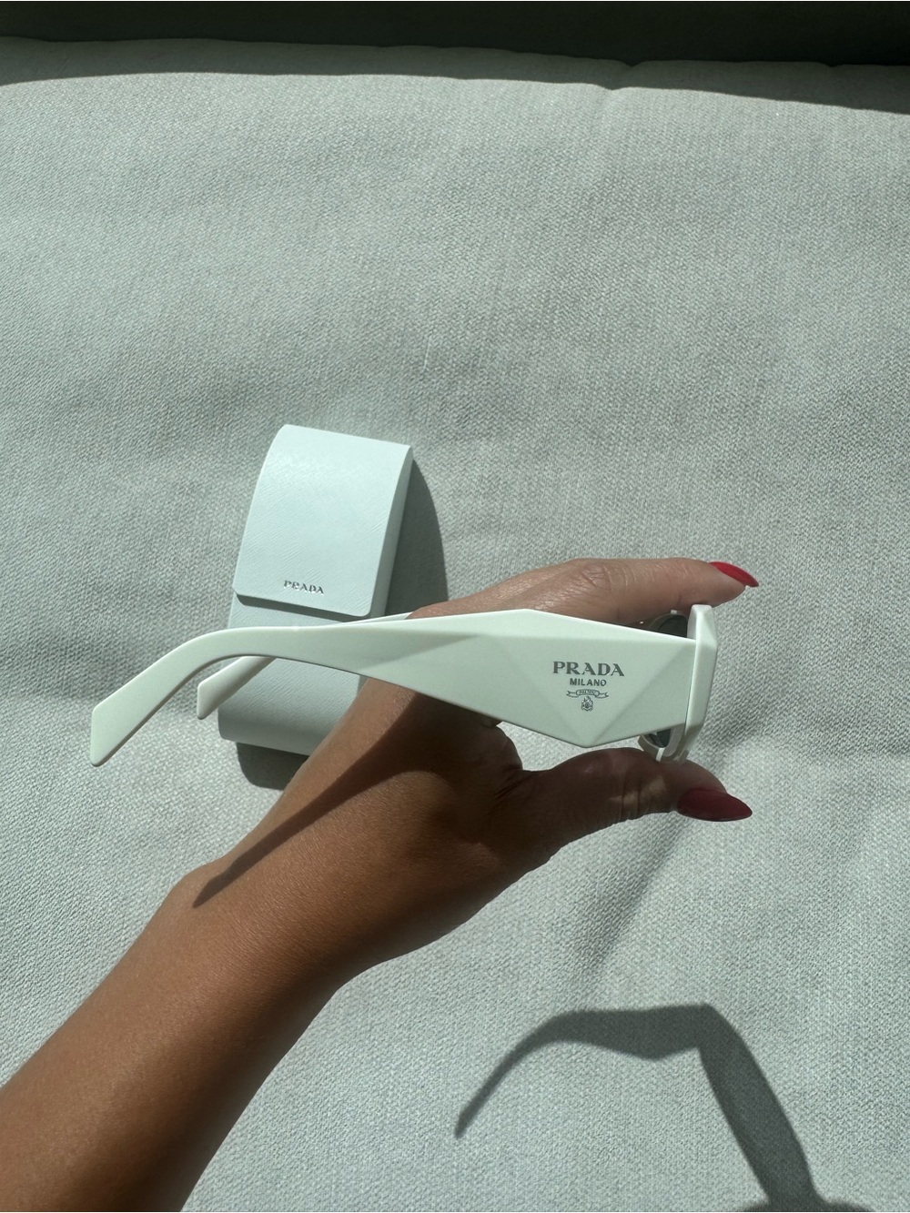 White Retro Prada Rectangle Sunglasses - Picture 2 of 6